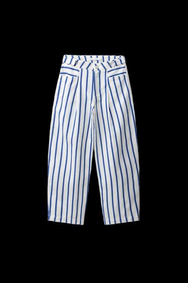 STRIPED BARREL TROUSERS - Ecru / Blue by Zara - Image 0