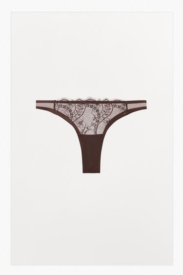 SPITZENSLIP MIT BLUMENSTICKEREI - Braun von Zara
