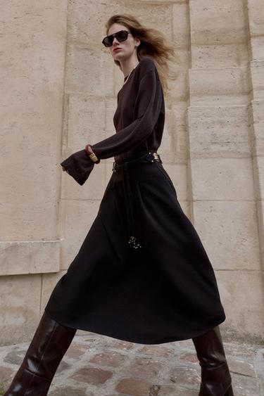 JUPE MI-LONGUE CRÊPE CAPE - Noir de Zara - Image 3