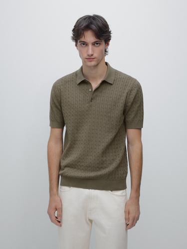 Zara 100% cotton cable-knit polo shirt - 549