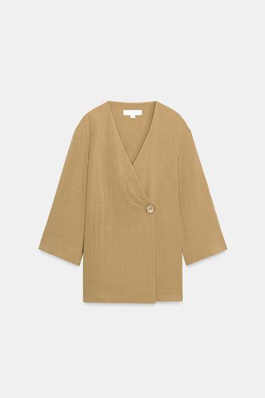 OVERSLAGJAS MET ZIJNADEN - geelbruin van Zara