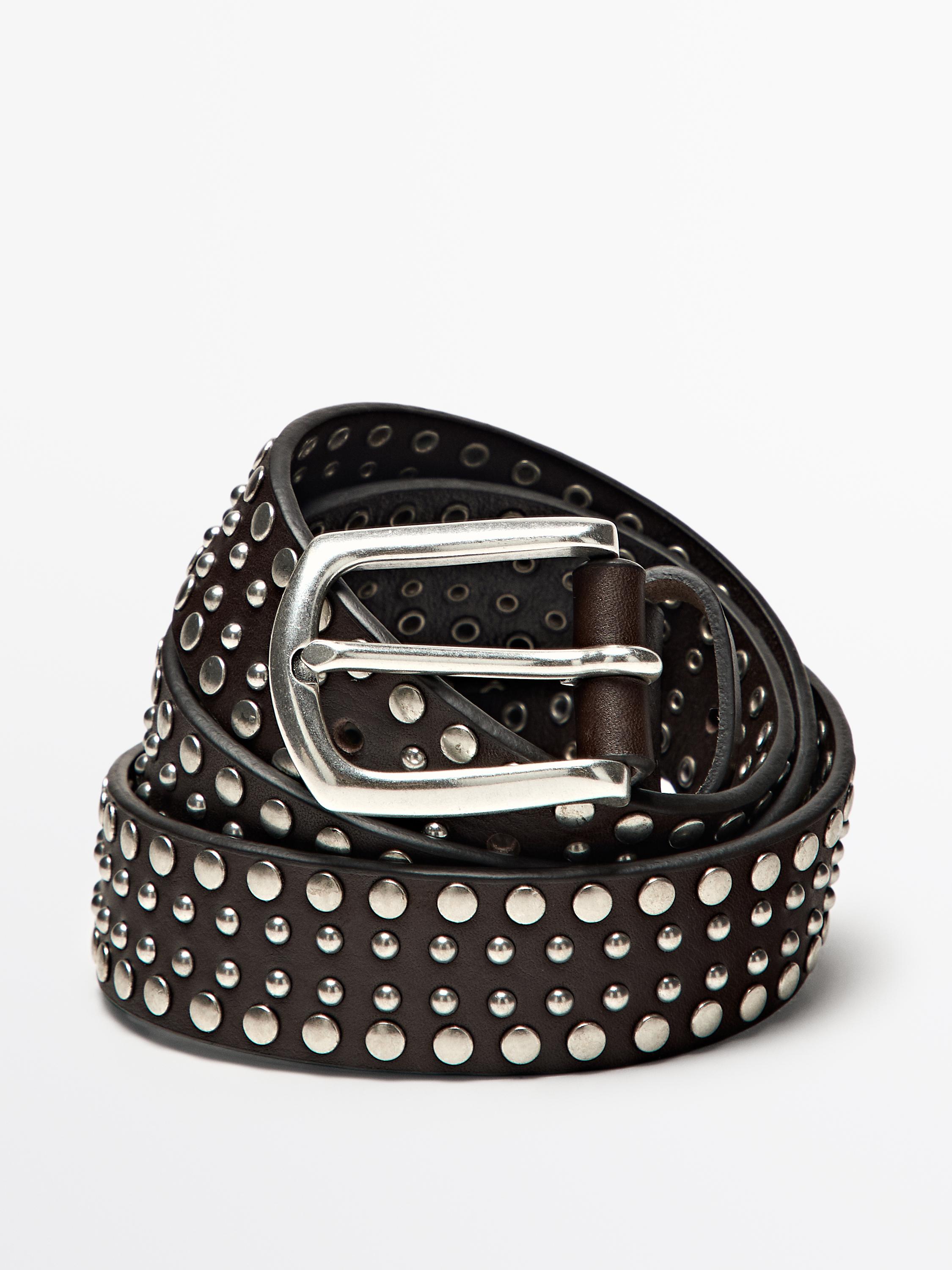 Nappa leather studded belt