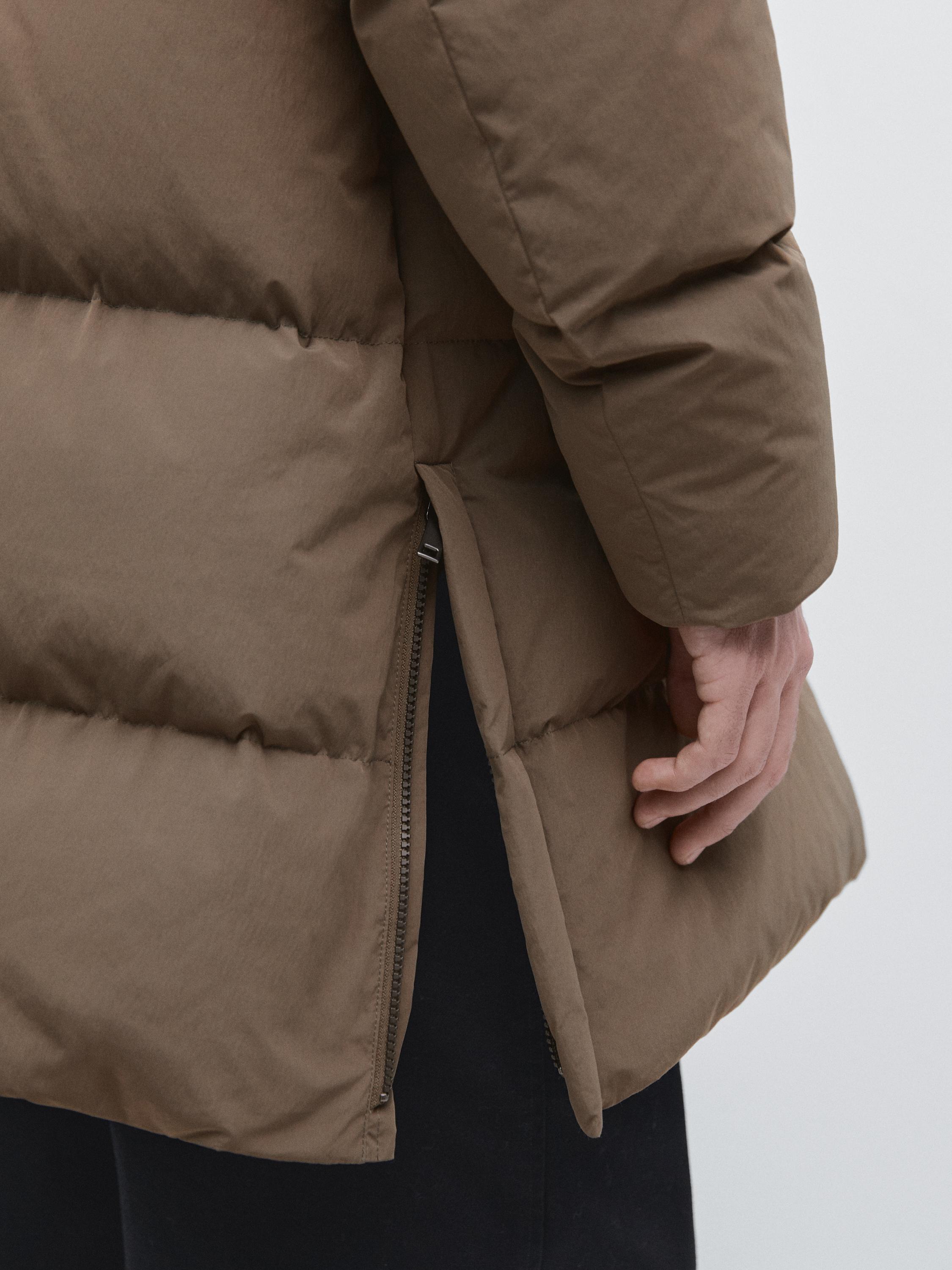 Long water-repellent down puffer jacket