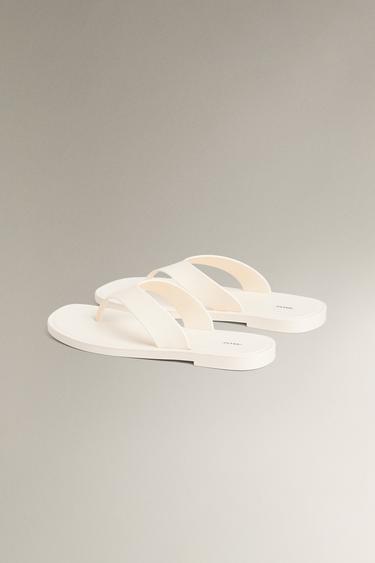 RUBBERISED FLAT SANDALS - Ecru White by Zara - Image 3