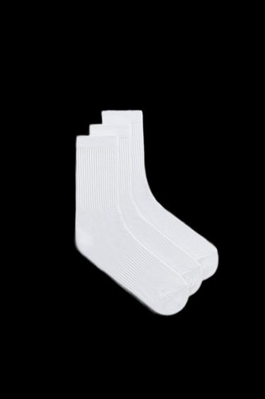 CHAUSSETTES CÔTELÉES BASIQUES, LOT DE 3 - Blanc de Zara - Image 0