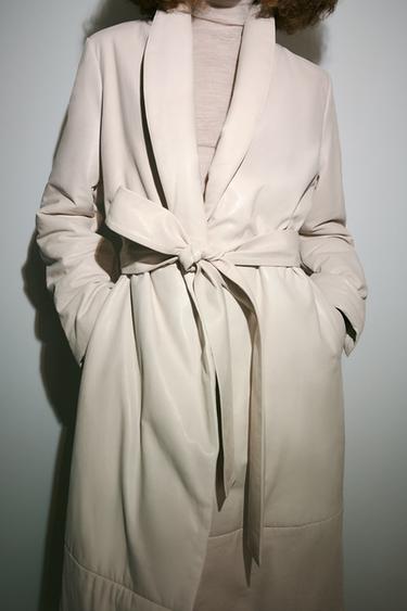 ZW COLLECTION LIMITED EDITION QUILTED LEATHER COAT - Ecru by Zara - Image 2