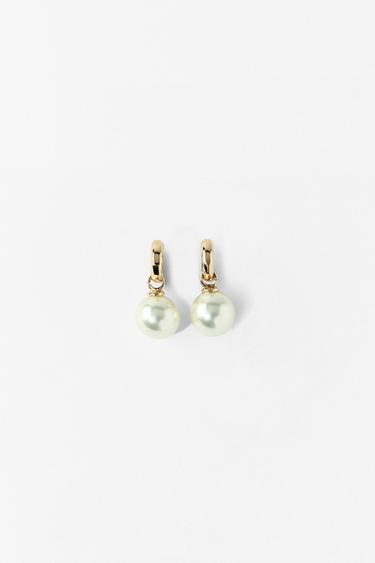 FAUX PEARL HOOP EARRINGS - Golden by Zara