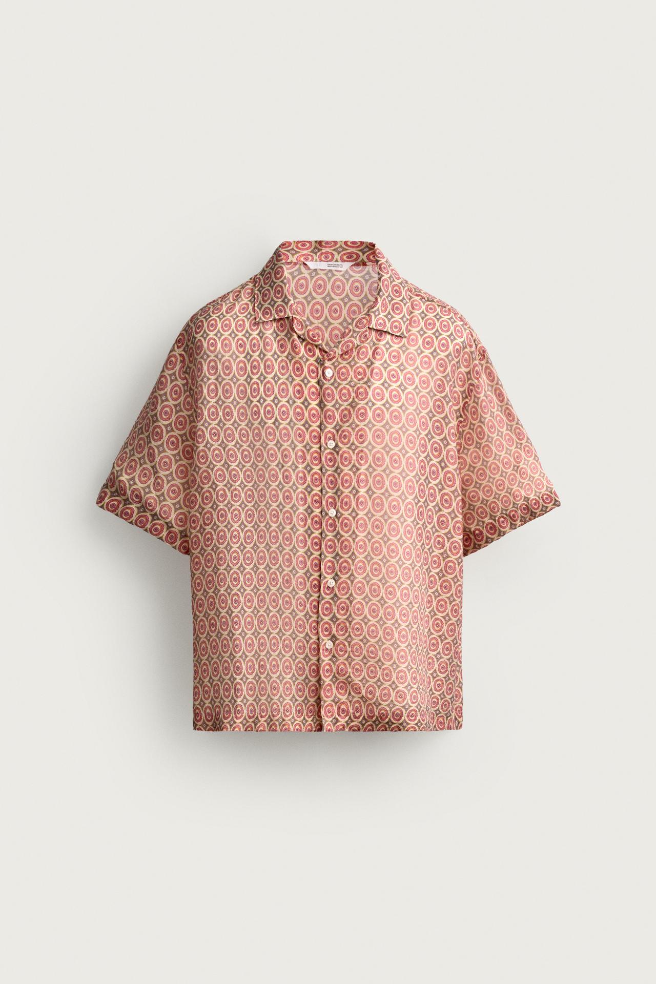 GEOMETRIC PRINT FLOWY SHIRT — Light pink