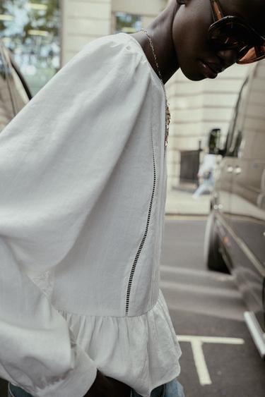 BLOUSE PÉPLUM ENTRE-DEUX - Blanc cassé de Zara - Image 4