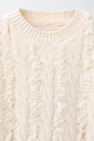 PULL EN MAILLE À TORSADES ET TULLE - Écru de Zara - Image 2
