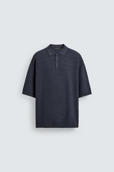 WASHED TEXTURED RELAXED FIT KNIT POLO SHIRT - Navy blue by Zara