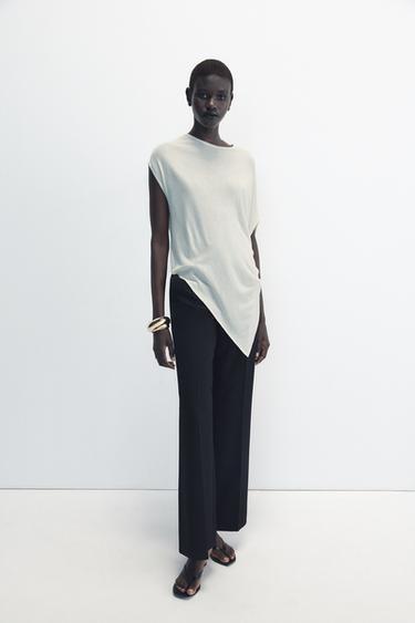 TOP DE TRICÔ ASSIMÉTRICO - cru-branco da Zara