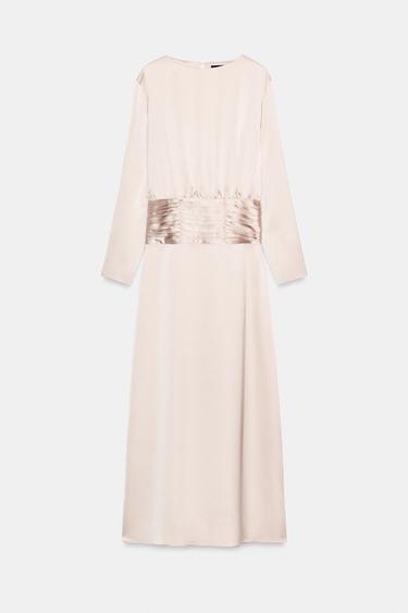 SATIN DRESS WITH WAISTBAND - Stone by Zara