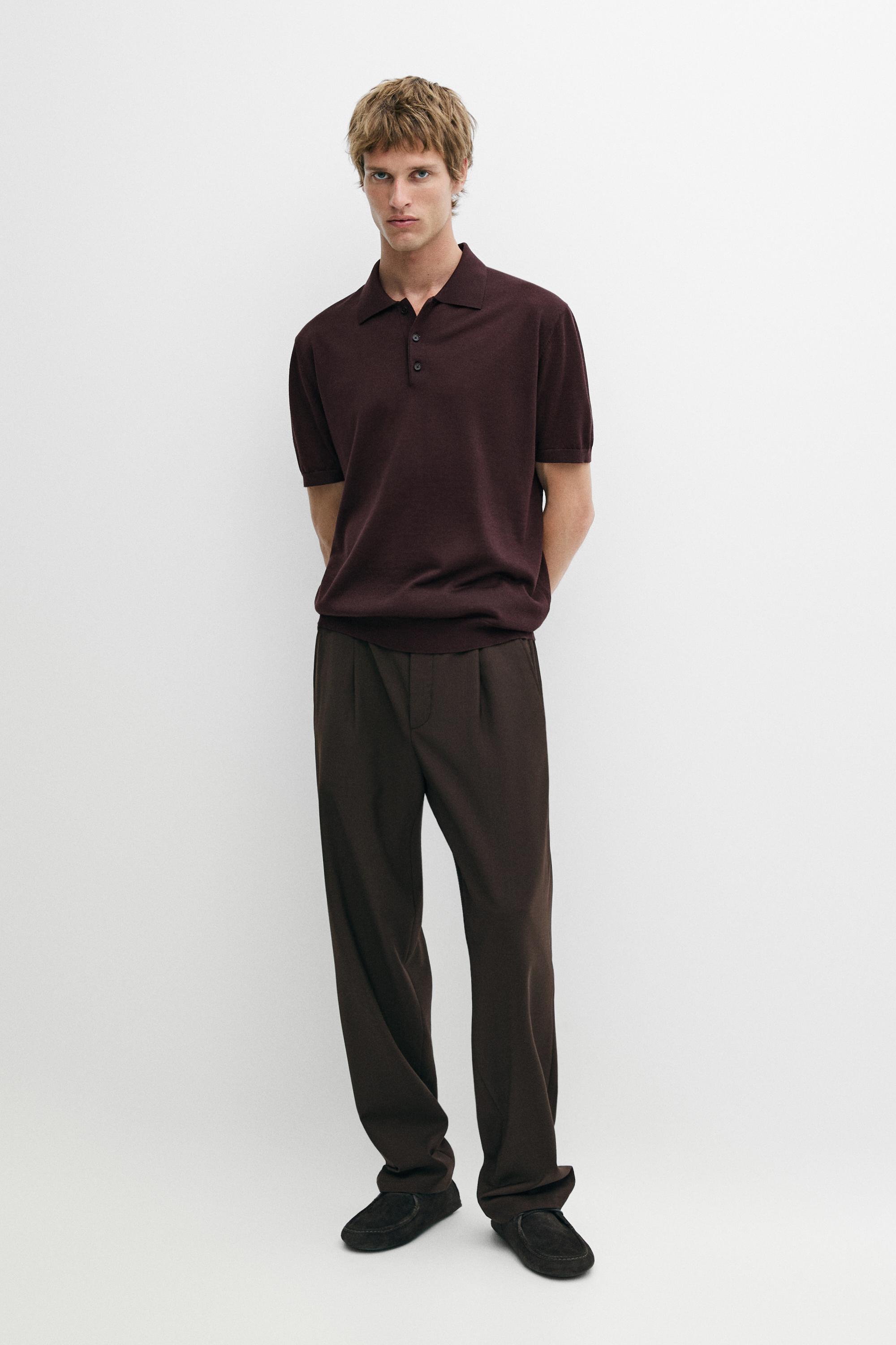 Wool blend knit polo shirt — Burgundy