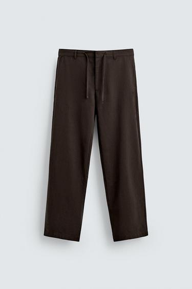 LYOCELL-COTTON TROUSERS - Brown by Zara