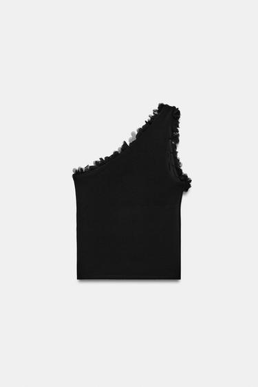 TOP ASYMÉTRIQUE À FLEURS - Noir de Zara - Image 5