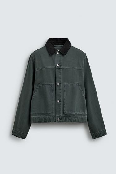 جاكيت مغسول بياقة ممزوجة - زجاجي الخاص بـ Zara