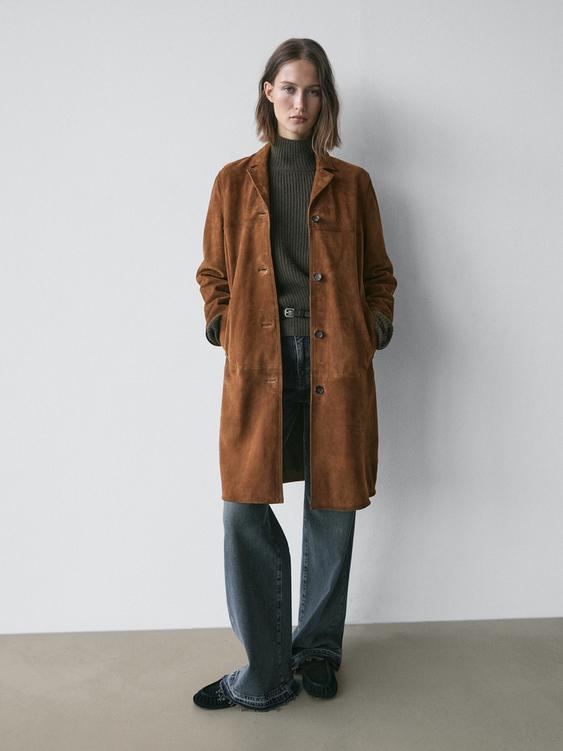 Long suede leather coat