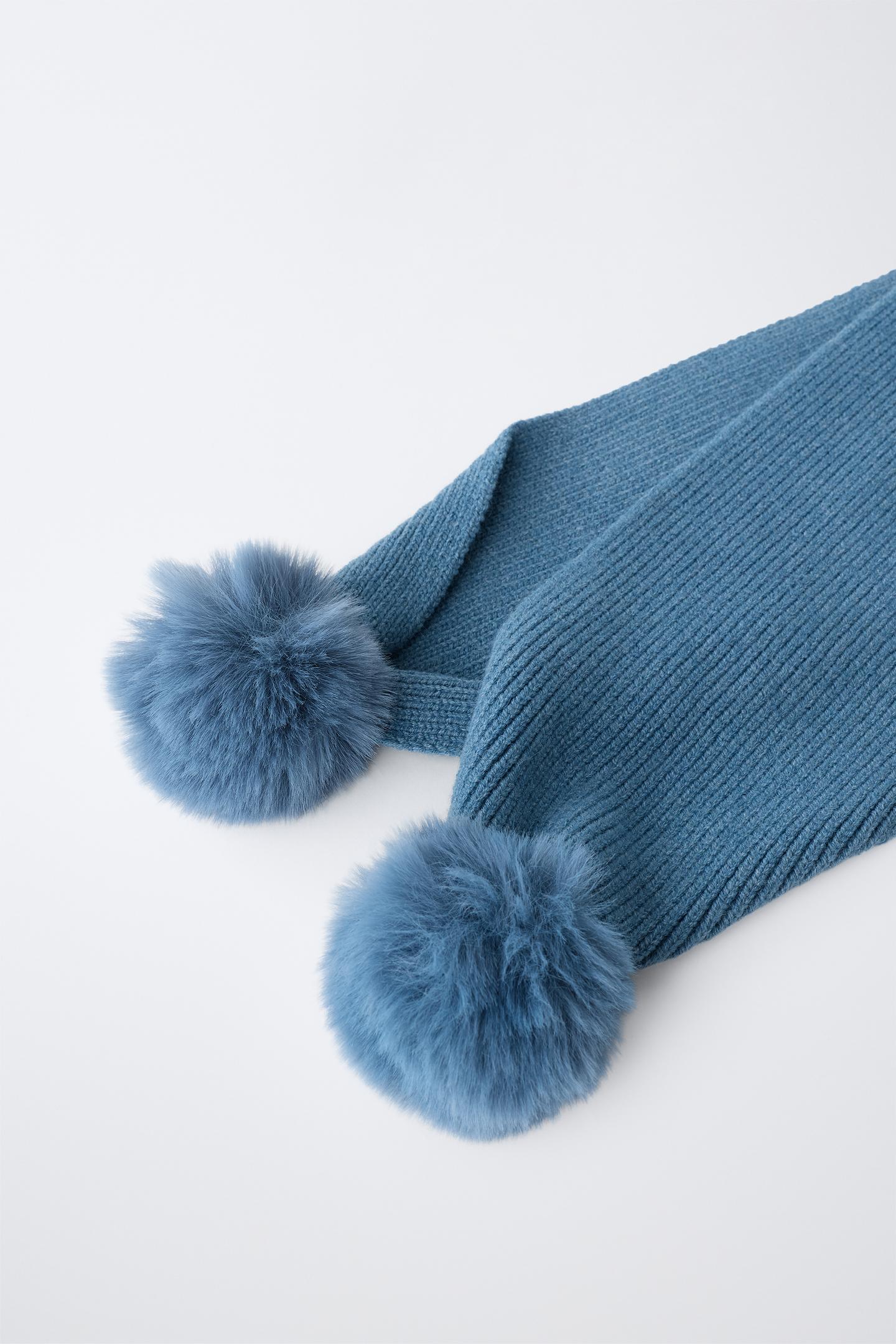 Детский шарф Zara Pom-Pom Knit, цвет: Светлый синий — фото 2