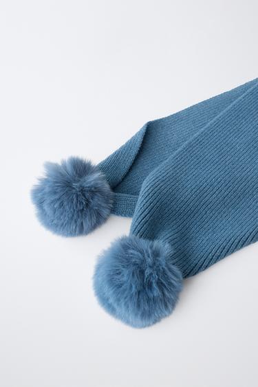 POM-POM KNIT SCARF — Light petrol blue 2