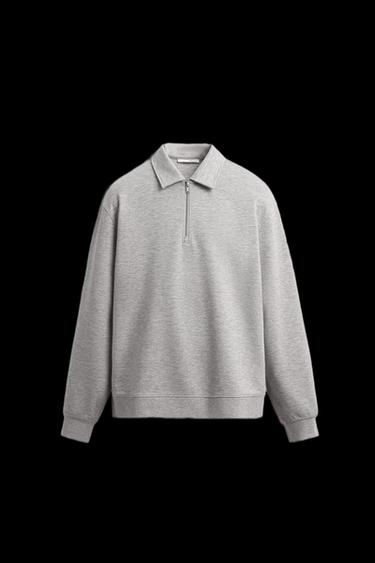 Zara INTERLOCK POLO ZIP SWEATSHIRT - Gray marl