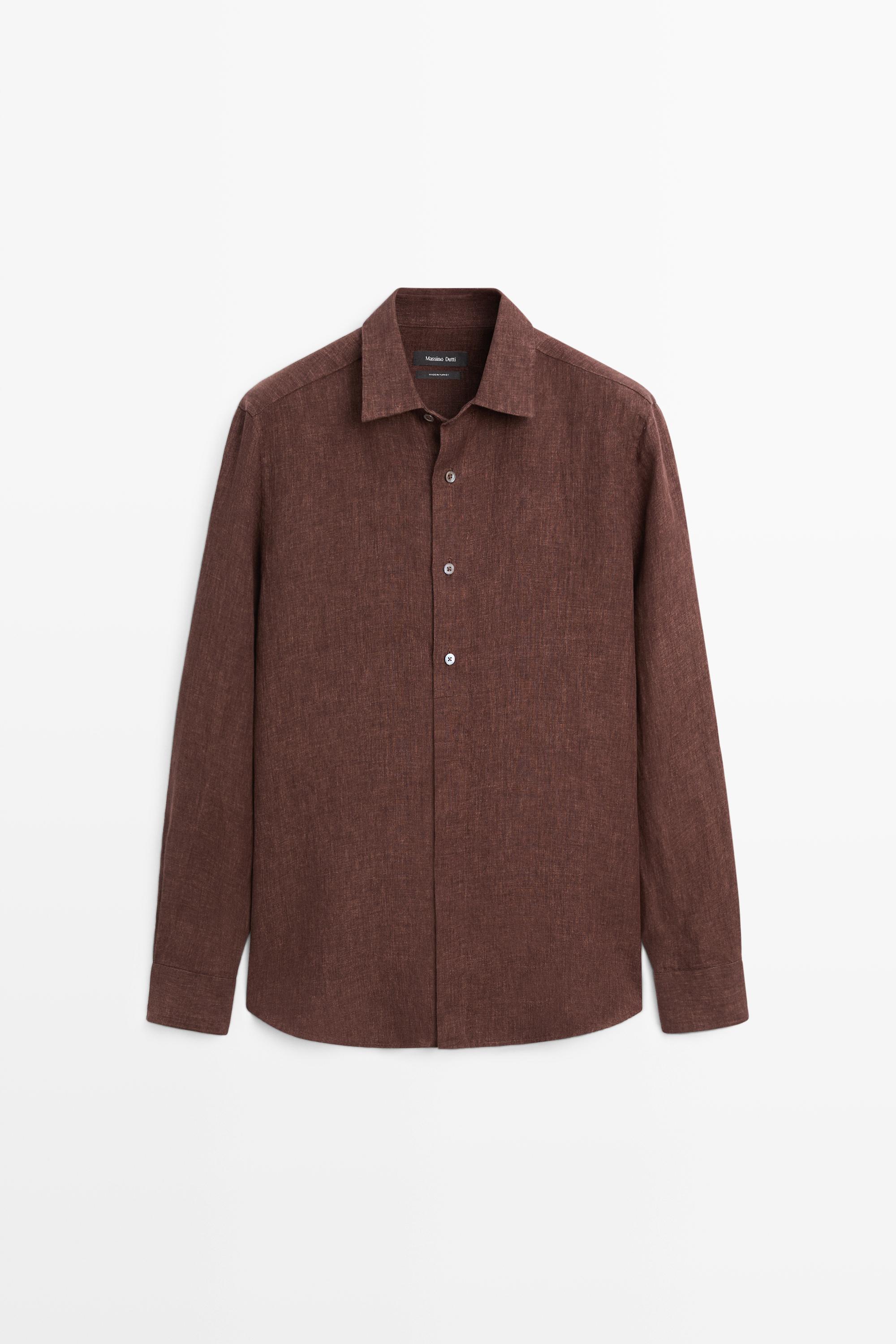 100% linen regular fit shirt with button detail
