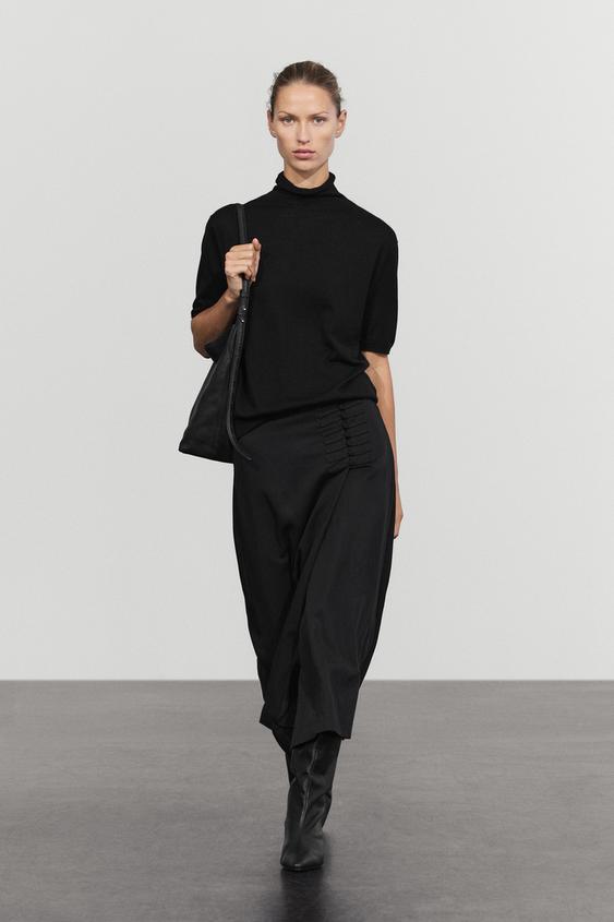 Zara Straight midi skirt with button detail - Black - Image 0