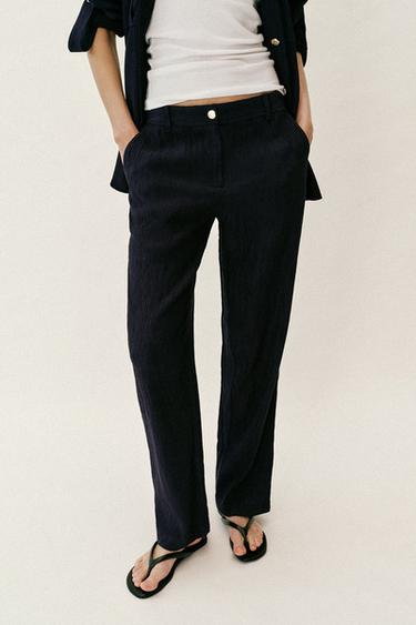 ПРЯМІ ШТАНИ З ЖАТИМ ЕФЕКТОМ - Темно-синій/блакитний Zara