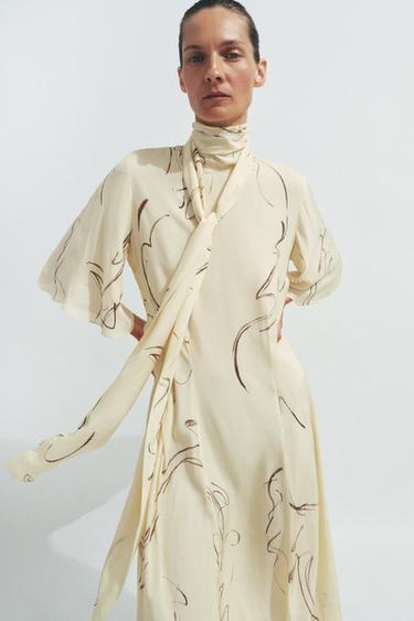 ZW COLLECTION PRINTED DRESS WITH TIES - Yellow by Zara