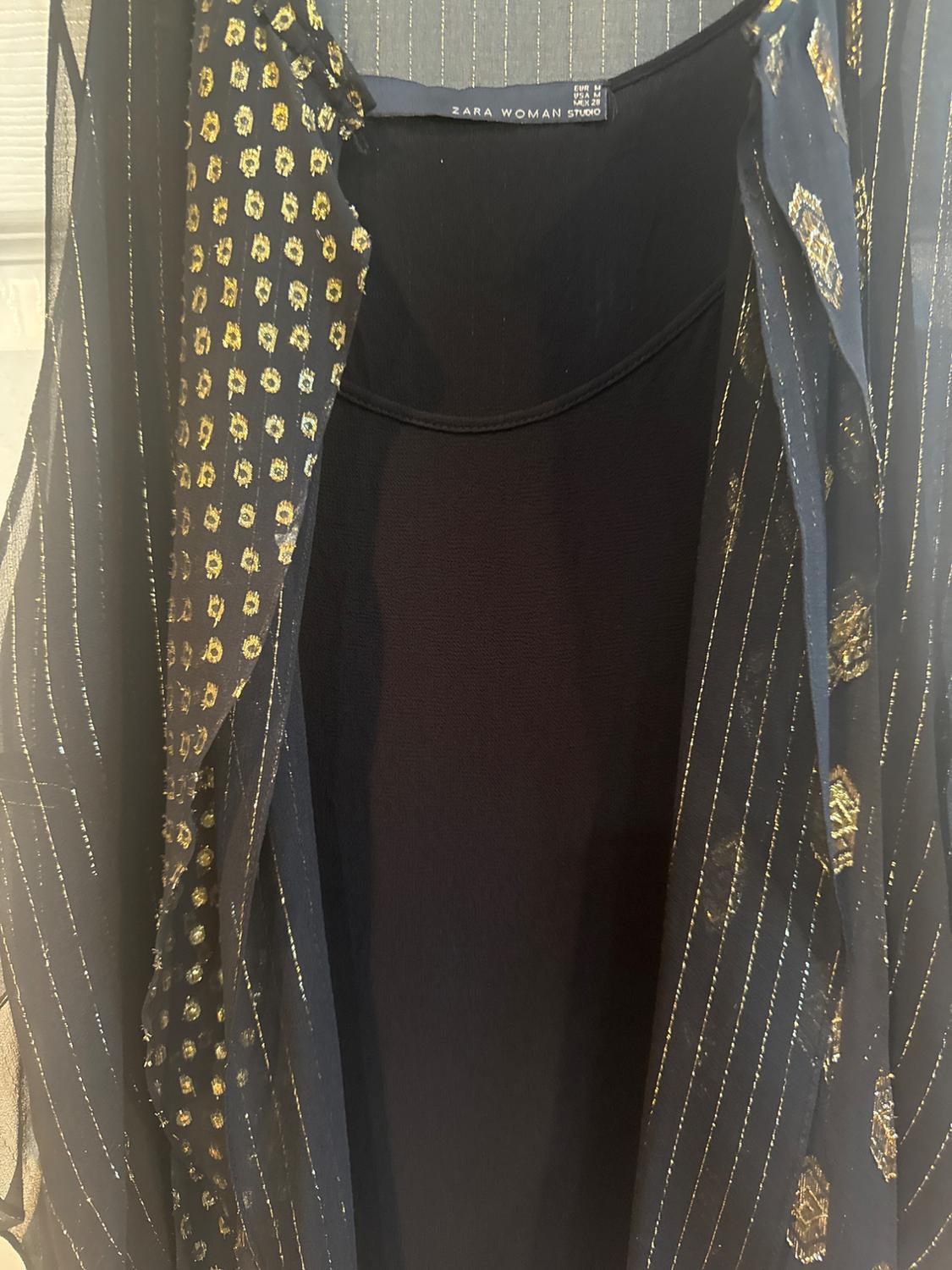 BLACK CAMISOLE WITH SHEER METALLIC VEST OVERLAY. CAN BE WORN SEPARATELY - Image 2