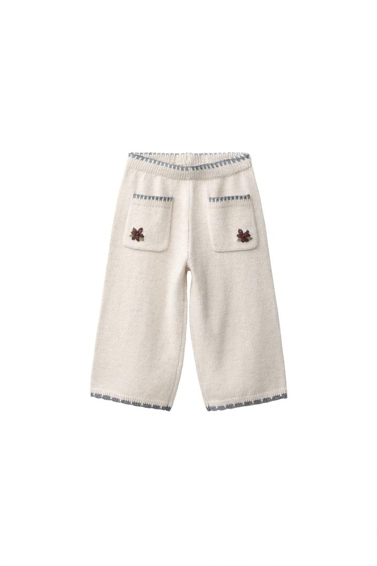 PANTALÓN CULOTTE PUNTO FLORES BORDADAS CON LANA