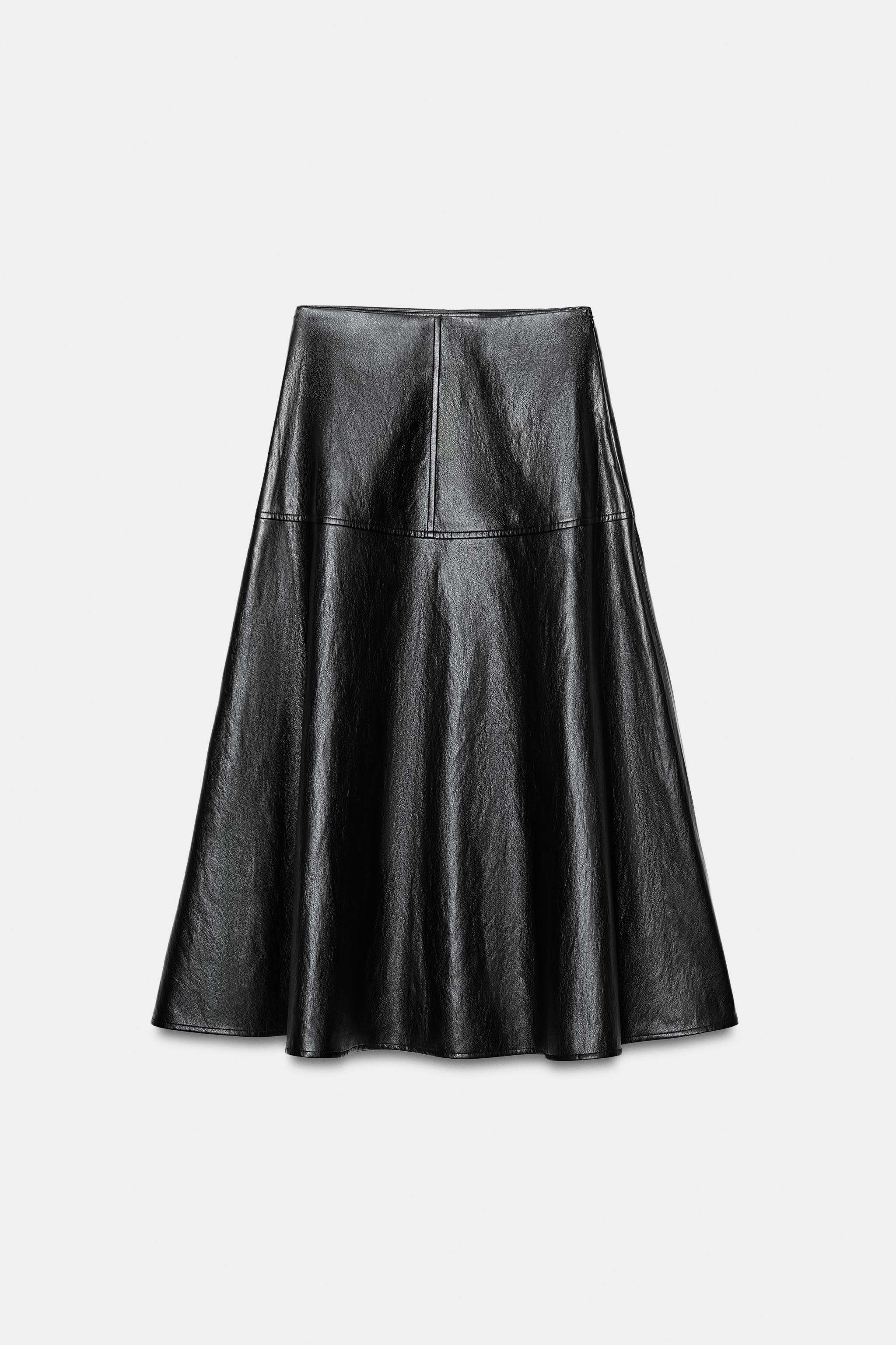 FAUX LEATHER-EFFECT MIDI A-LINE SKIRT