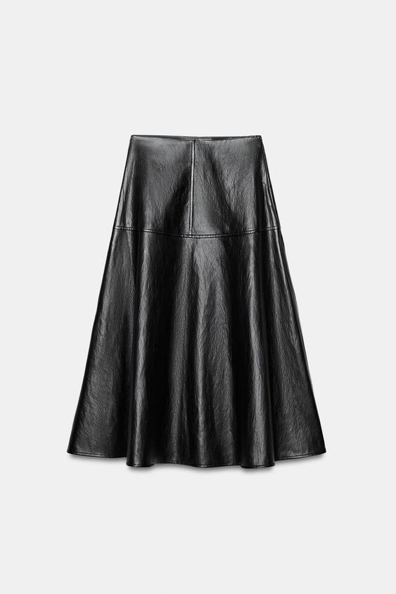 JUPE MI-LONGUE CAPE MATIÈRE SYNTHÉTIQUE - Noir de Zara - Image 5