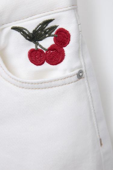 EMBROIDERED CHERRY DENIM BERMUDA SHORTS - White by Zara - Image 2