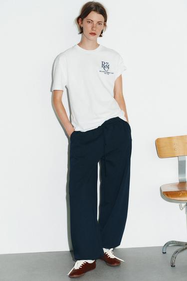 Zara TEXT EMBROIDERED T-SHIRT - White - Image 0