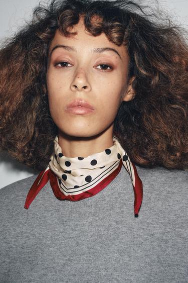 Zara SATIN POLKA DOT MINI BANDANA - Ecru