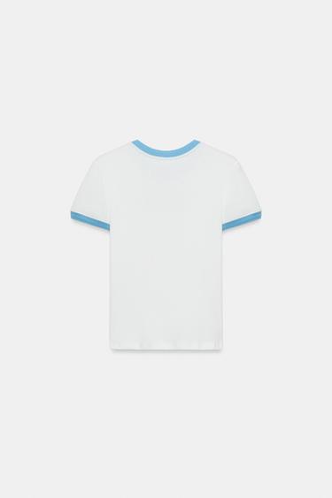 SLOGAN T-SHIRT WITH PIPING - Oyster-white by Zara - Image 4