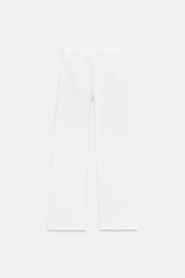 Zara ZW COLLECTION HIGH-WAIST WIDE LEG JEANS - Oyster-white