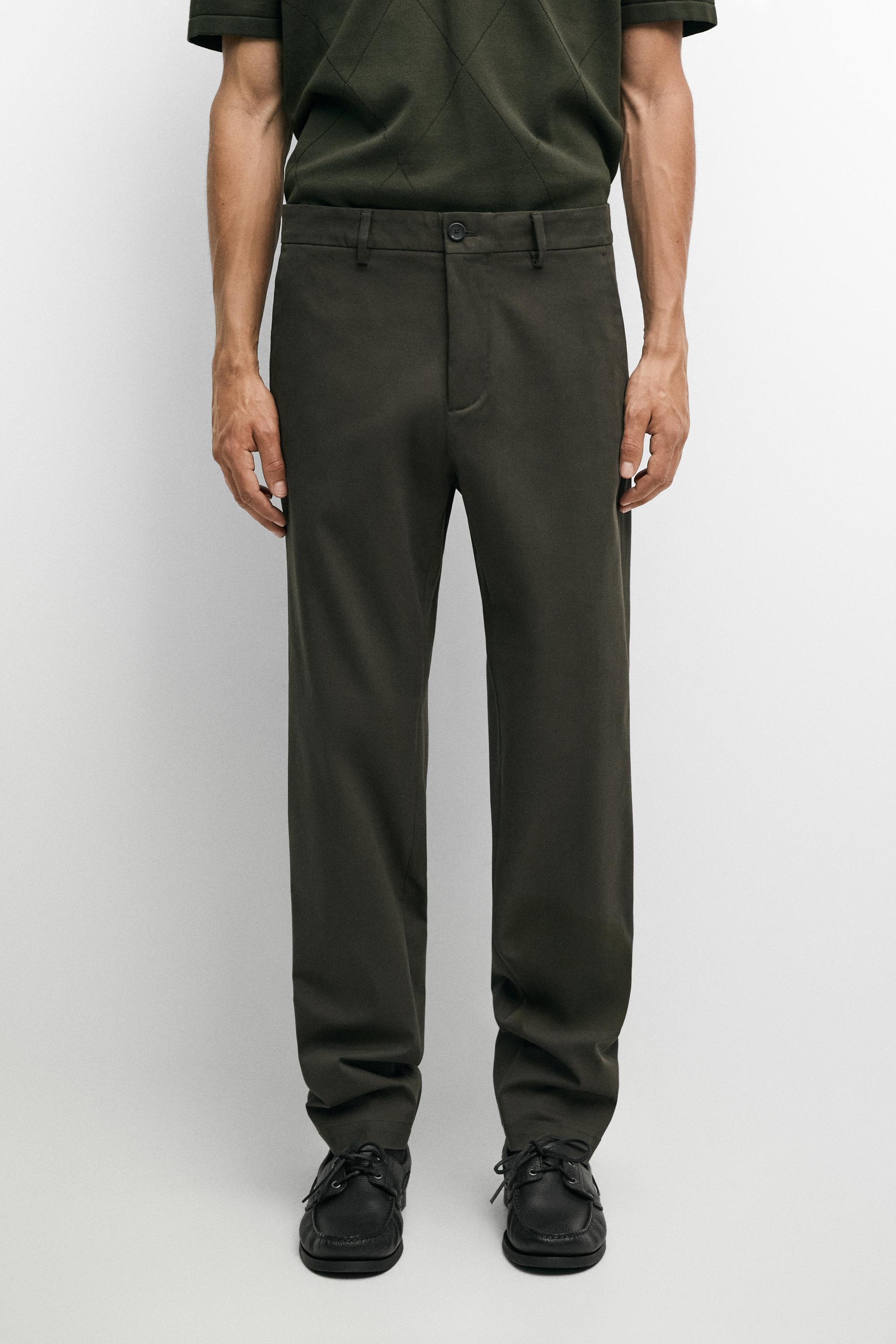 Cotton blend slim fit pants — Khaki