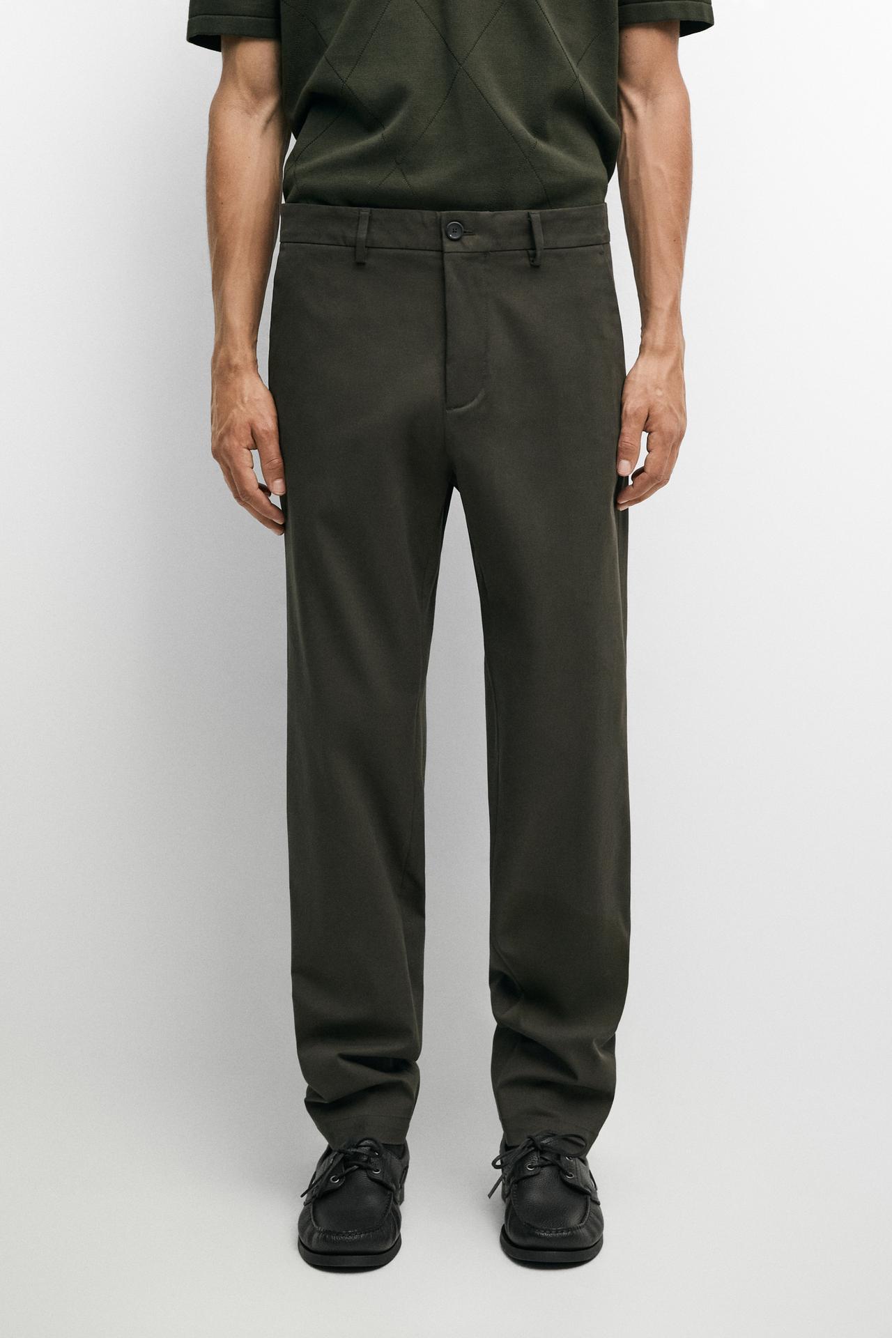 Cotton blend slim fit pants — Khaki