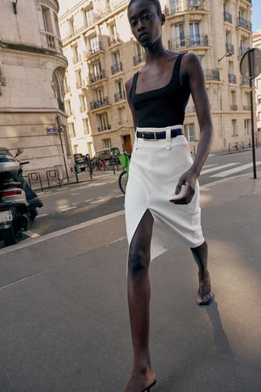 BELTED PENCIL MIDI SKIRT - Oyster-white by Zara