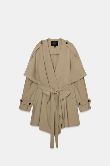 ZW COLLECTION SHORT FLOWING TRENCH COAT - Dark beige by Zara