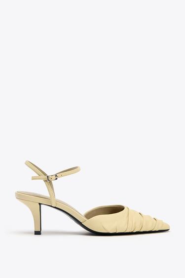 GATHERED LEATHER HEELS - Light yellow by Zara - Image 0