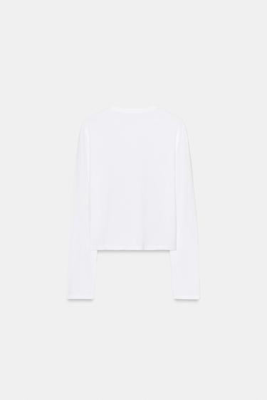 T-SHIRT 100% COTON BOUTONS - Blanc de Zara - Image 3
