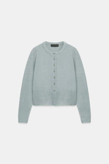 볼 버튼 니트 재킷 - Zara 그레이 / 블루