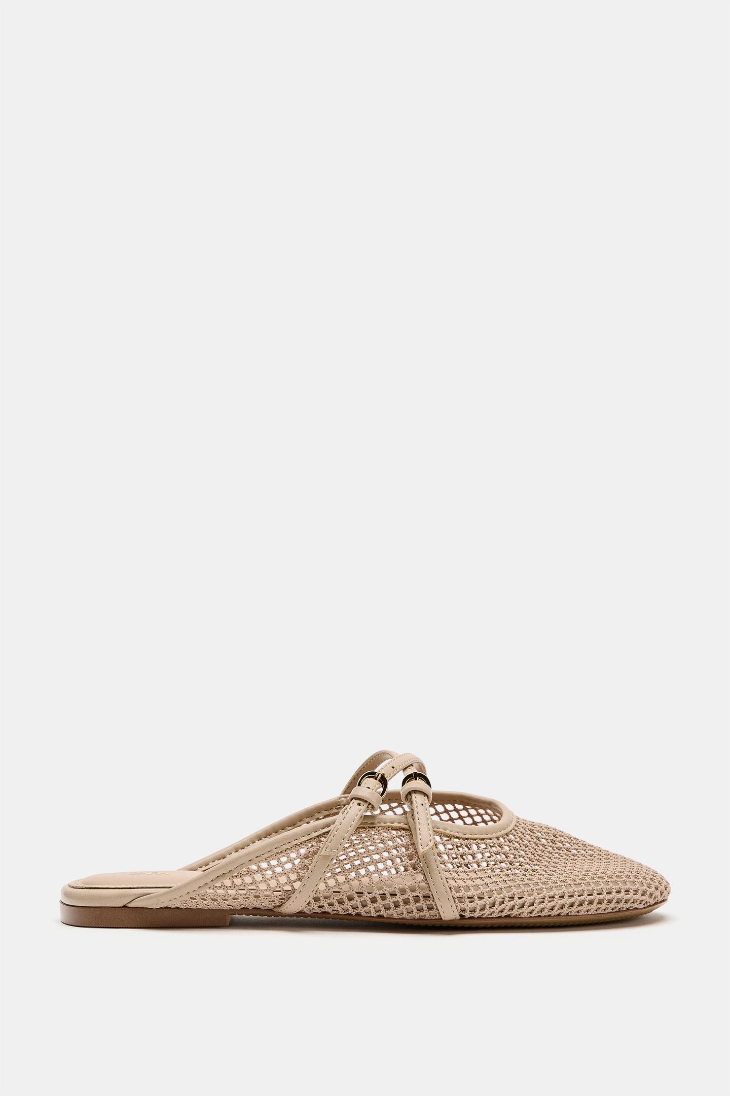 Женские балетки Zara Mesh Slingback Ballet Flats, цвет: Бежевый