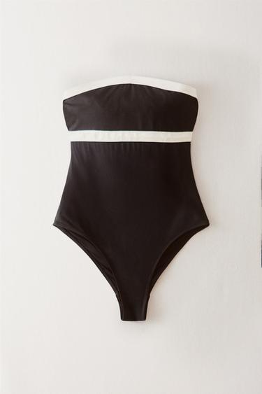BEACH SWIMSUIT WITH CONTRAST STRIPE - Black by Zara