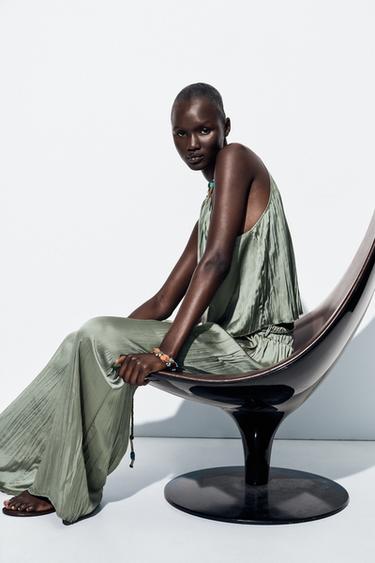 BEADED SATIN HALTER TOP - Mid-green by Zara - Image 4