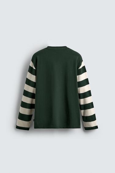 STRIPED LONG SLEEVE T-SHIRT - White / Green by Zara - Image 7