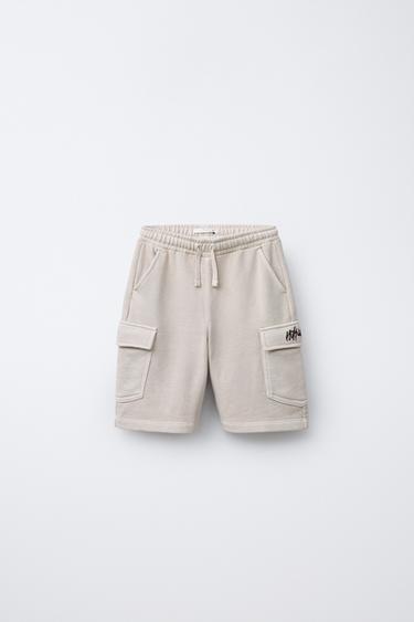 GRAFFITI PLUSH CARGO BERMUDA SHORTS - Ecru by Zara